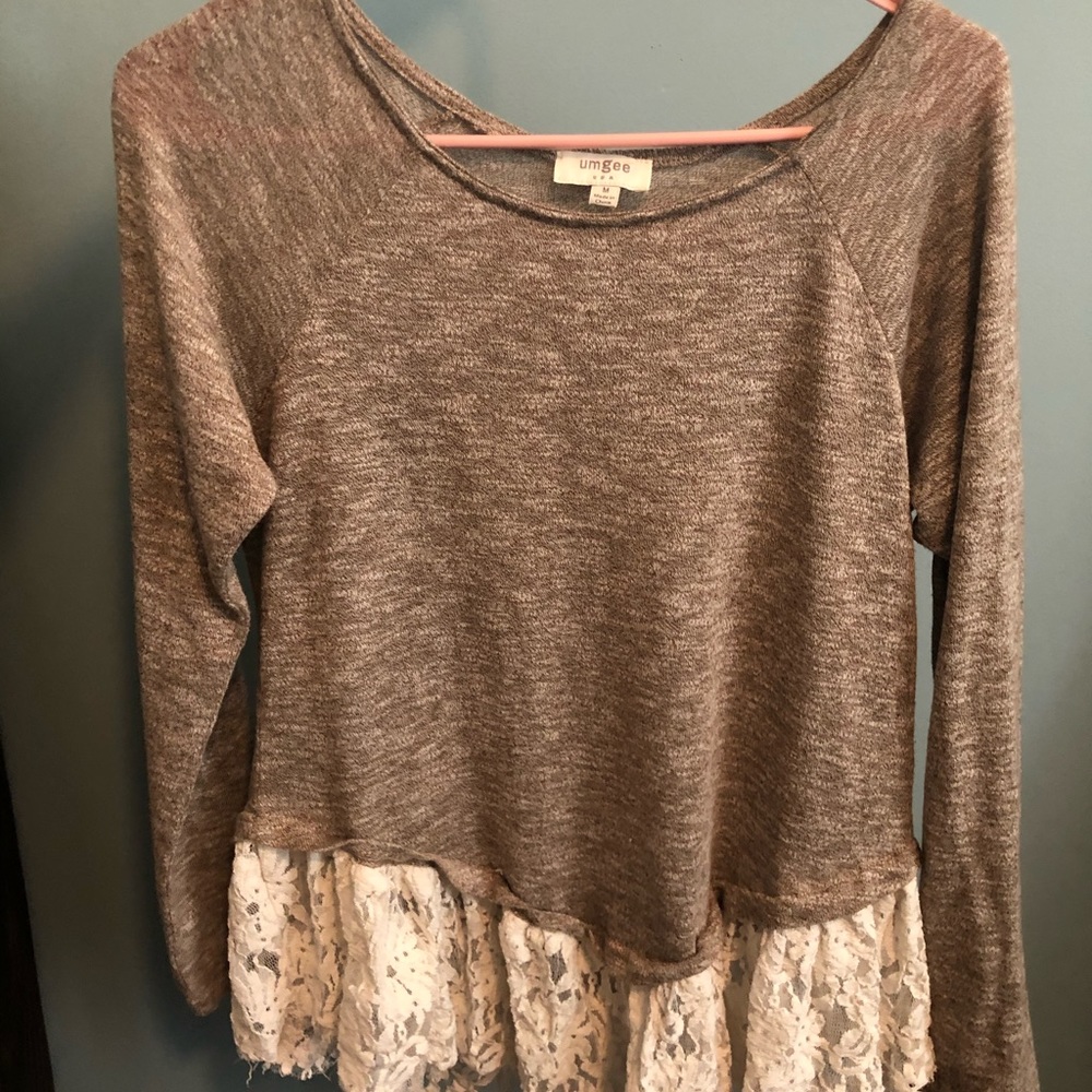 Umgee Long Sleeve Top with Lace Trim